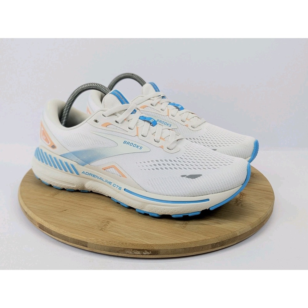 Brooks Shoes Womans 9.5 Adrenaline 23 Running Sneakers White Blue Cream Gym